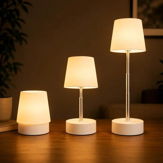 Luminária LED touch retrátil recarregável para iluminação prática e sem fio em ambientes internos.