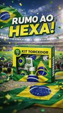Combo Torcedor Bandeira Copa 2026 Adesivo Trompete Pintura Facial Bandeira Brasil Adesivo Vuvuzela KIT TORCEDOR