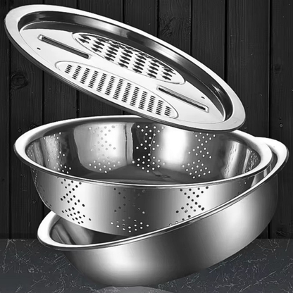 Kit 3 Em 1 Ralador Fatiador Escorredor Bacia Legumes Queijo Manual Tigela Cozinha Prática