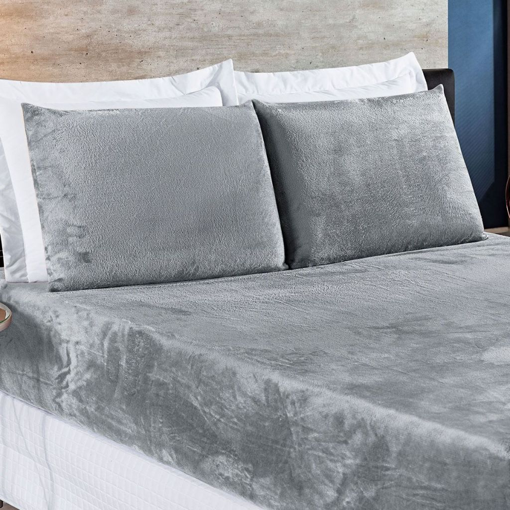 Jogo de lençol plush aveludado soft conforto em cama casal, tecido macio e quente ideal para o inverno