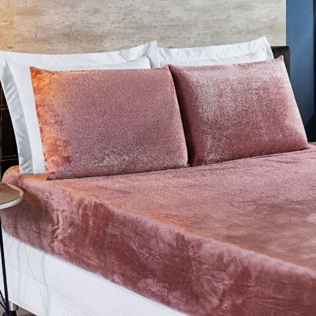 Jogo de lençol plush aveludado soft conforto em cama casal, tecido macio e quente ideal para o inverno