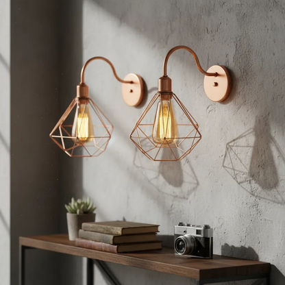 Luminária de Parede Arandela Retro Diamante Aramado Moderno Casa Varanda Area Gourmet