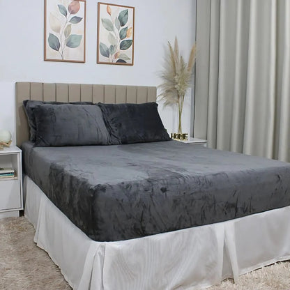 Jogo de lençol plush aveludado soft conforto em cama casal, tecido macio e quente ideal para o inverno